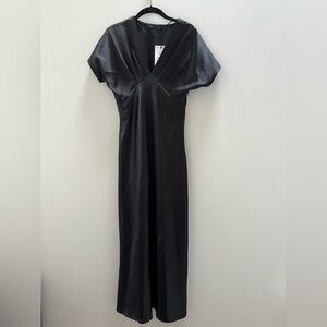 Zara Black V-neck Short Flutter Sleeve Midi Dress